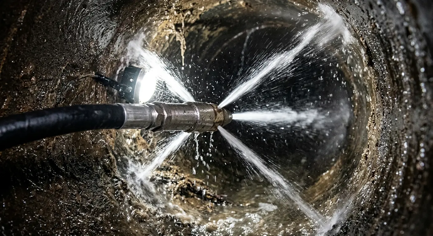 High-pressure hydro jetting nozzle cleaning sewer pipe for Sewer Cleanout in Wauwatosa